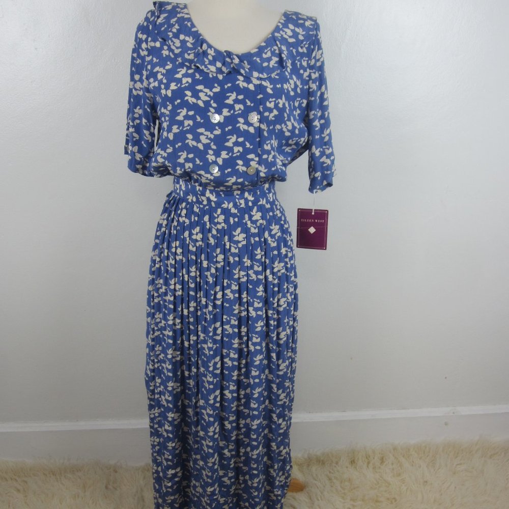 COPY - Vtg EILEEN WEST CottageCore Blue Floral Dress 10